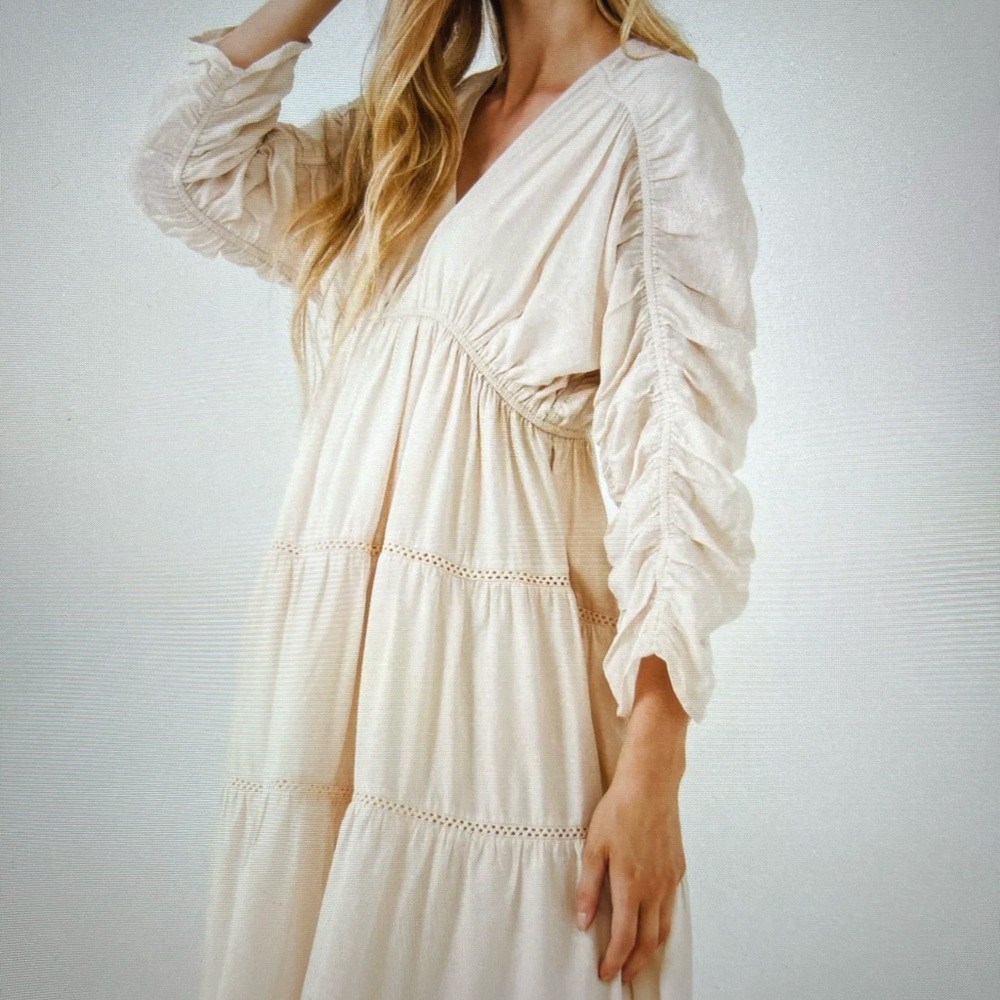 Free the Roses Cream Tiered Ruffled Midi Dress - Picture 3 of 6